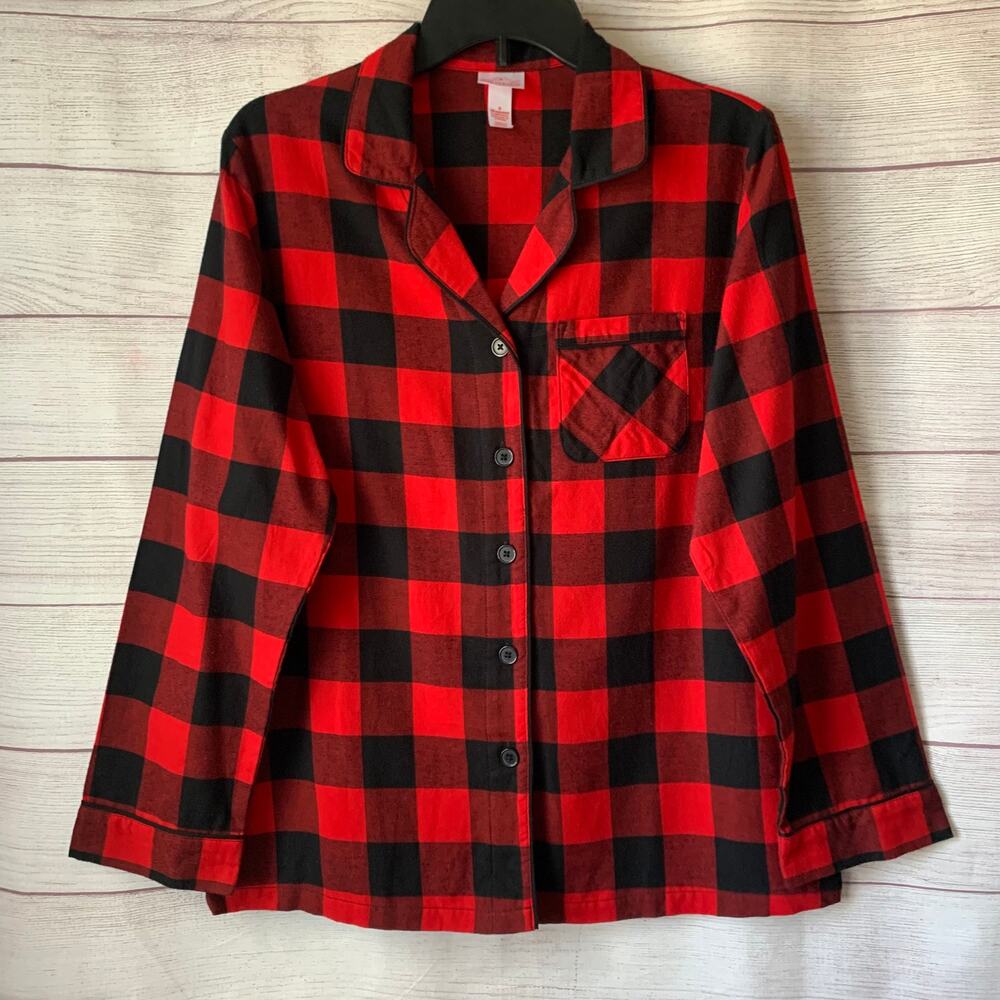 Wondershop Women's Buffalo Plaid Pajama Button-Up Top Sleepwear Shirt Size S